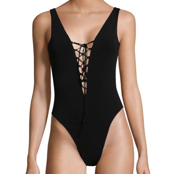 BCBG Plunging-V Lace-up "Tatum" Bodysuit - Picture 6 of 8
